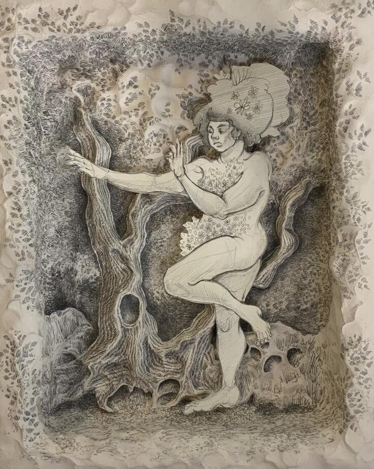 Meandering No. 3 | Graphite and Paper Clay on Panel | 2022