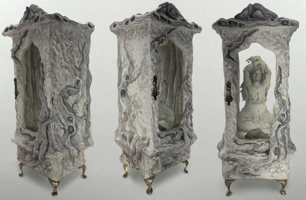 Grounded Ascension | Graphite and Paper Clay on Found Object | 2022