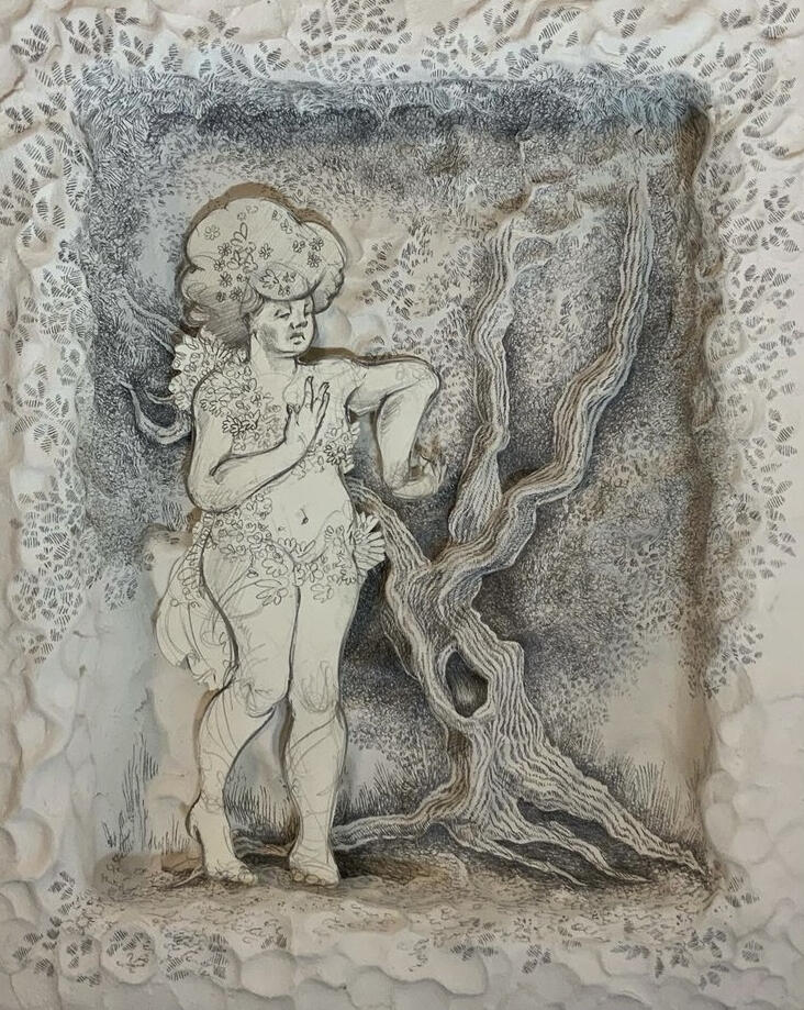 Meandering No. 2 | Graphite and Paper Clay on Panel | 2022