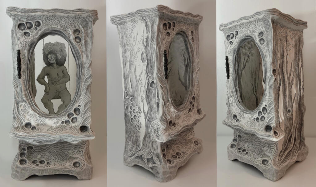 The Awaiting | Graphite and Paper Clay on Found Object | 2022