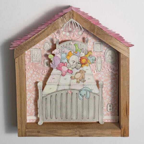 Nighty Night No.1 | graphite, watercolor, found papers, wood | 2021