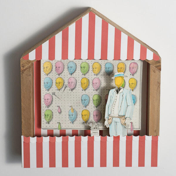 Head Over Here No. 2 | graphite, watercolor, found papers, wood | 2021