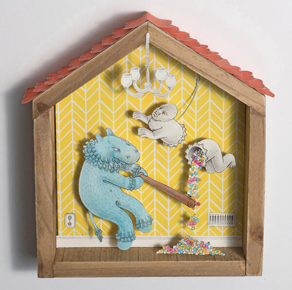 Party Favors No. 2 | graphite, watercolor, found papers, wood | 2021