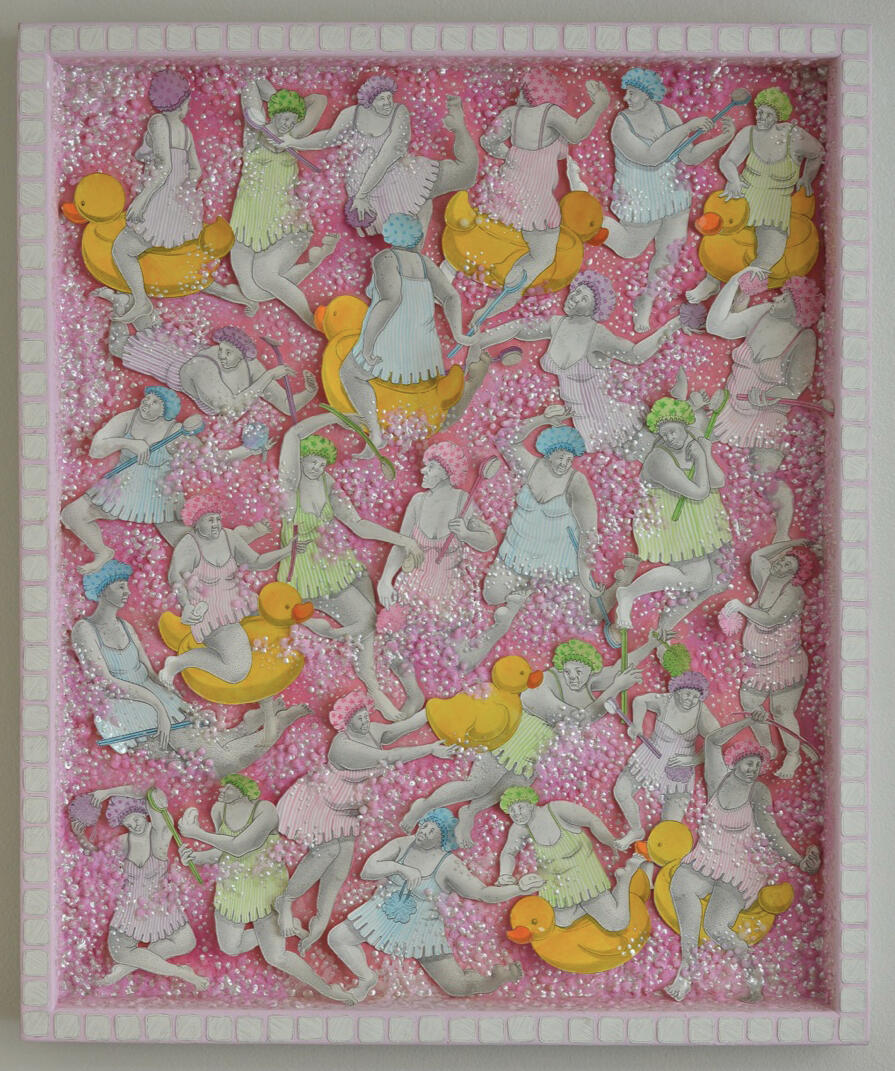 “Bathing Beauties” . Graphite on cut papers, watercolor, gouache, encaustic, and acrylic . 2021 “Bathing Beauties” . Graphite on cut papers, watercolor, gouache, encaustic, and acrylic . 2021